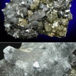 Boulangerita en pirita, cuarzo y esfalerita