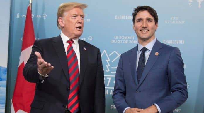 Imagen de Donald Trump y justin trudeau en el marco del USMCA