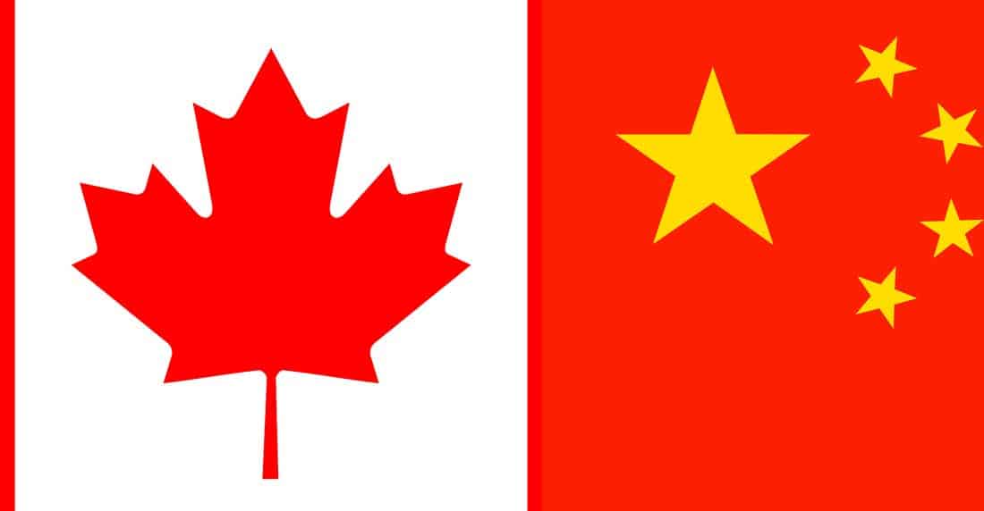 Banderas de Canadá y China
