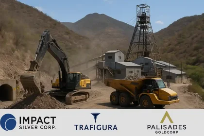 Operación minera de IMPACT Silver en México con maquinaria pesada, respaldada por Trafigura y Palisades Goldcorp
