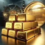 Lingotes de oro apilados en una bóveda financiera, reflejando su valor económico como refugio ante la incertidumbre global